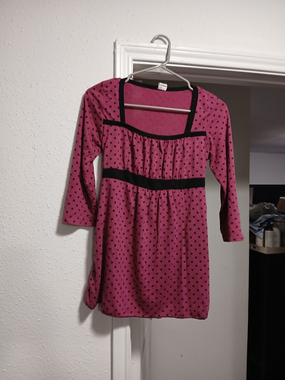 Zero Vintage Pink Polka Dot Long Sleeve Tunic with Black Trim